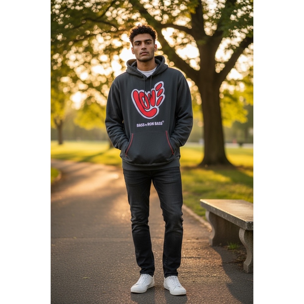 Bass By Ron Bass Black Love Hooded Sweatshirt Size‎ XL collegiate boyfriend